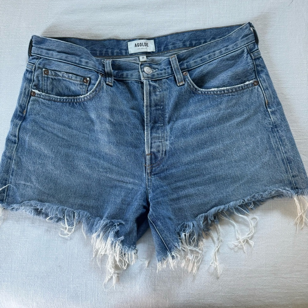 Agolde Parker Long Shorts in Skywave